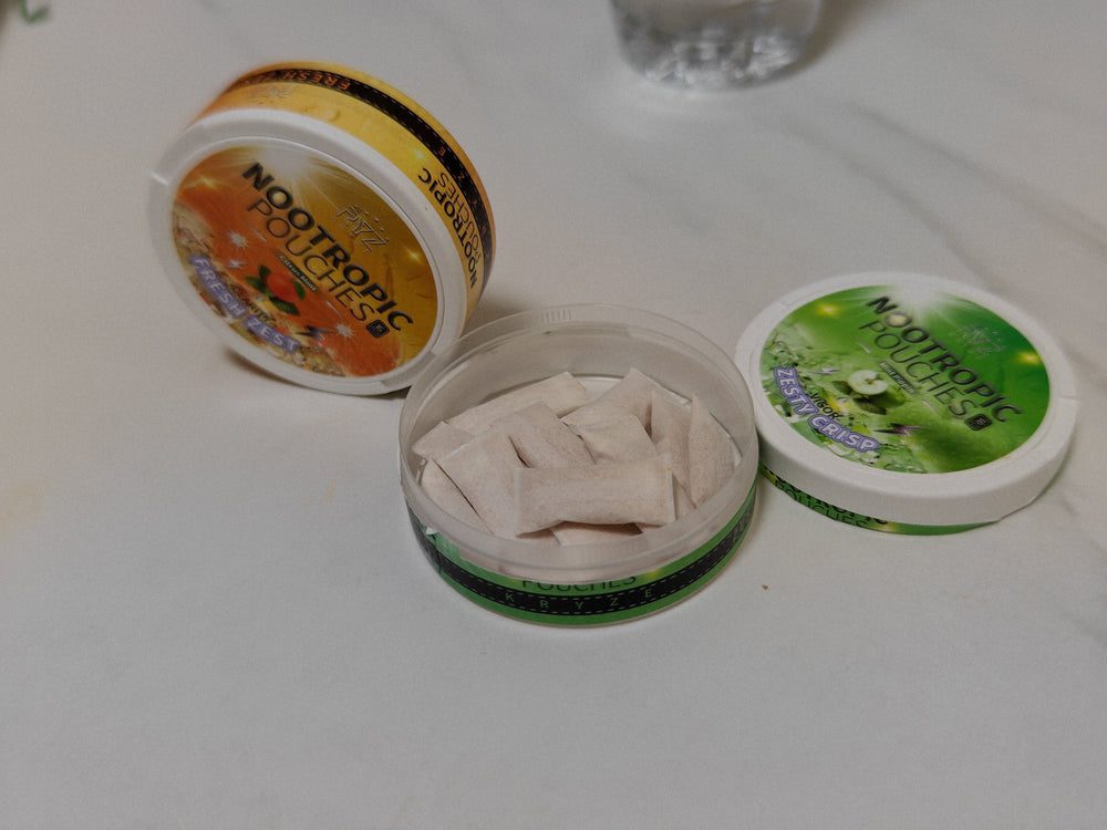 Actual Kryze oral pouches in an open Green Apple Mint can