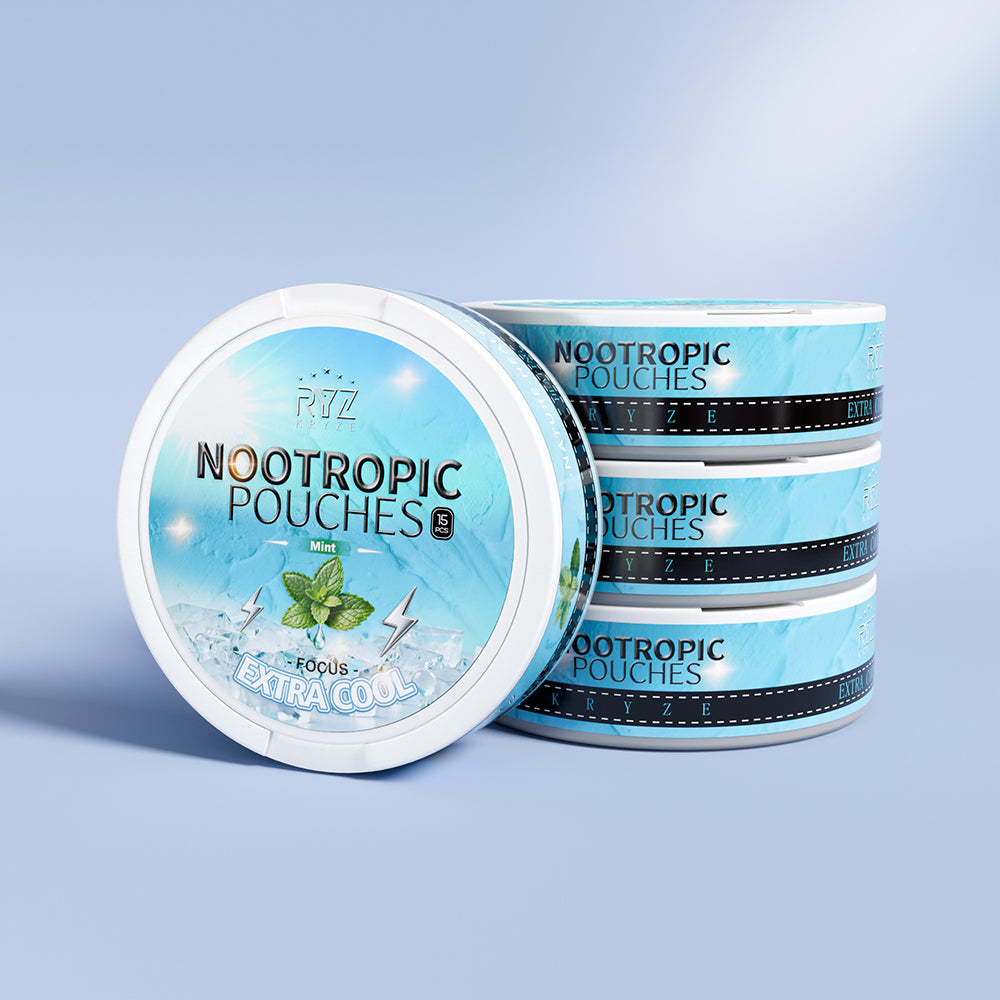 Four Kryze Fresh Mint caffeine pouch cans with one front-facing