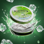 Open Kryze Green Apple Mint caffeine pouch can showing white pouches with ice